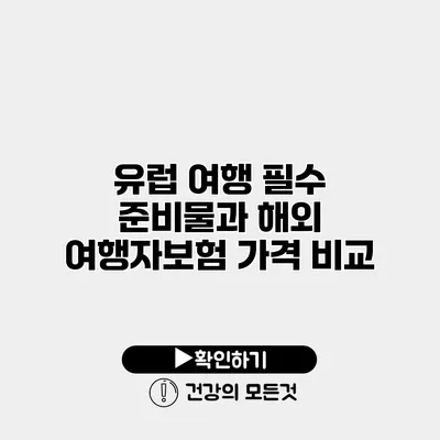 유럽 여행 필수 준비물과 해외 여행자보험 가격 비교
