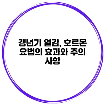 갱년기 열감, 호르몬 요법의 효과와 주의 사항