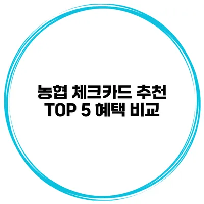 농협 체크카드 추천 TOP 5 혜택 비교